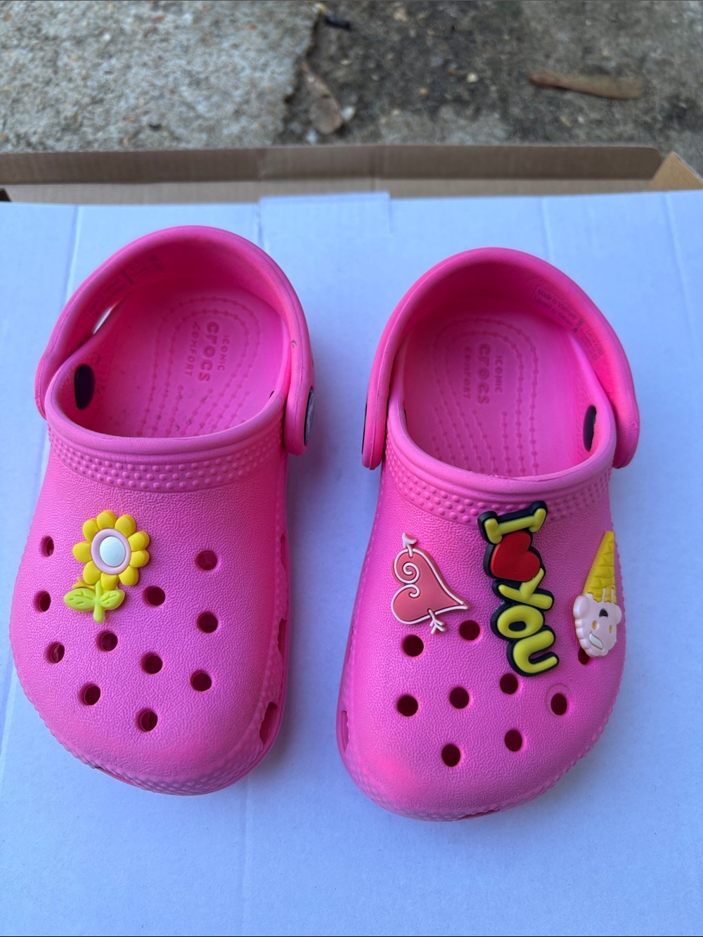 CROCS Kids Hot Pink Slip-On Clog Sandals with Fun Charms